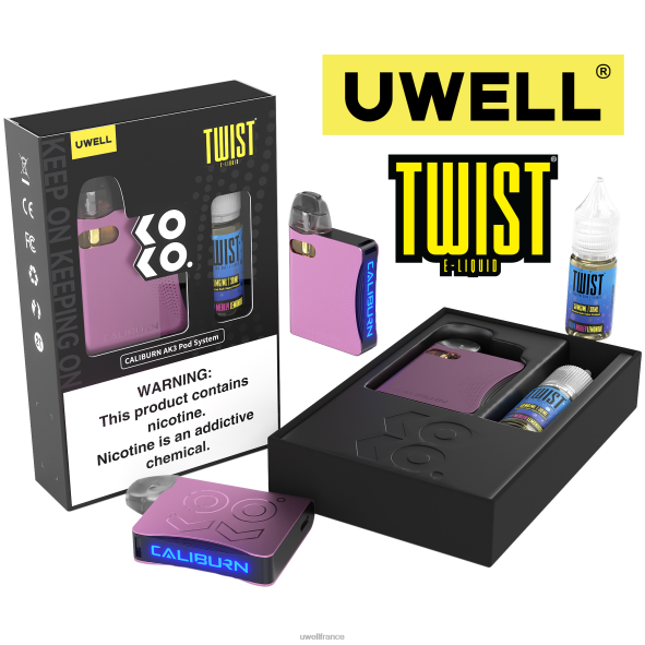UWELL CALIBURN AK3 kit + pods a3s 0.8ohm (x2) + vapeur de papa 10ml sels 50mg | UWELL Marseille crl : rose/flv : limonade aux baies 84P4N246
