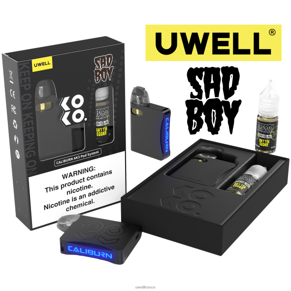 UWELL CALIBURN AK3 kit + pods a3s 0.8ohm (x2) + vapeur de papa 10ml sels 50mg | UWELL Marseille crl : rose/flv : limonade aux baies 84P4N246