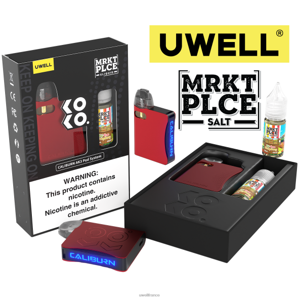 UWELL CALIBURN AK3 kit + pods a3s 0.8ohm (x2) + vapeur de papa 10ml sels 50mg | UWELL Marseille crl : rose/flv : limonade aux baies 84P4N246